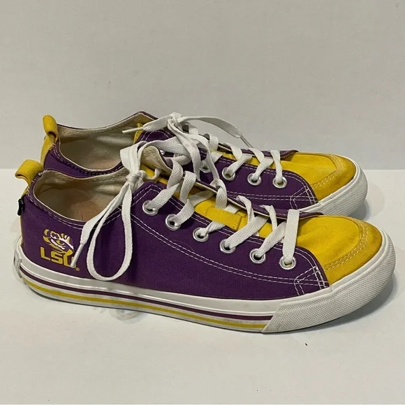 LSU Tigers Skicks Unisex Sneaker Shoes Purple Yellow Low Top Lace Up Woman Sz 8M - Picture 3 of 7